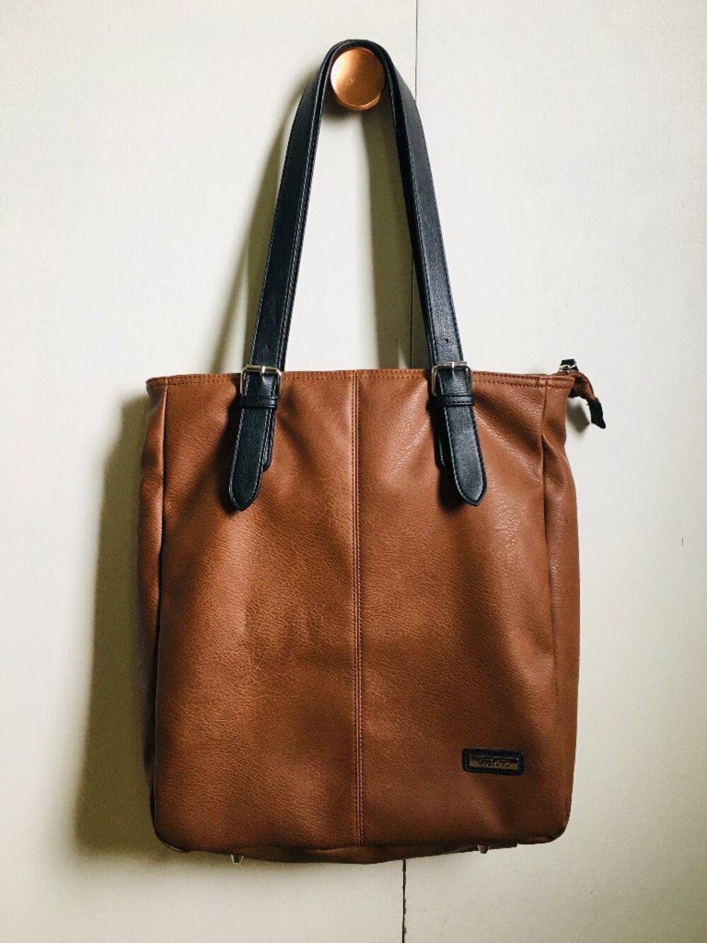 Roots 73 Cognac Brown Vegan Leather Laptop Tote Bag